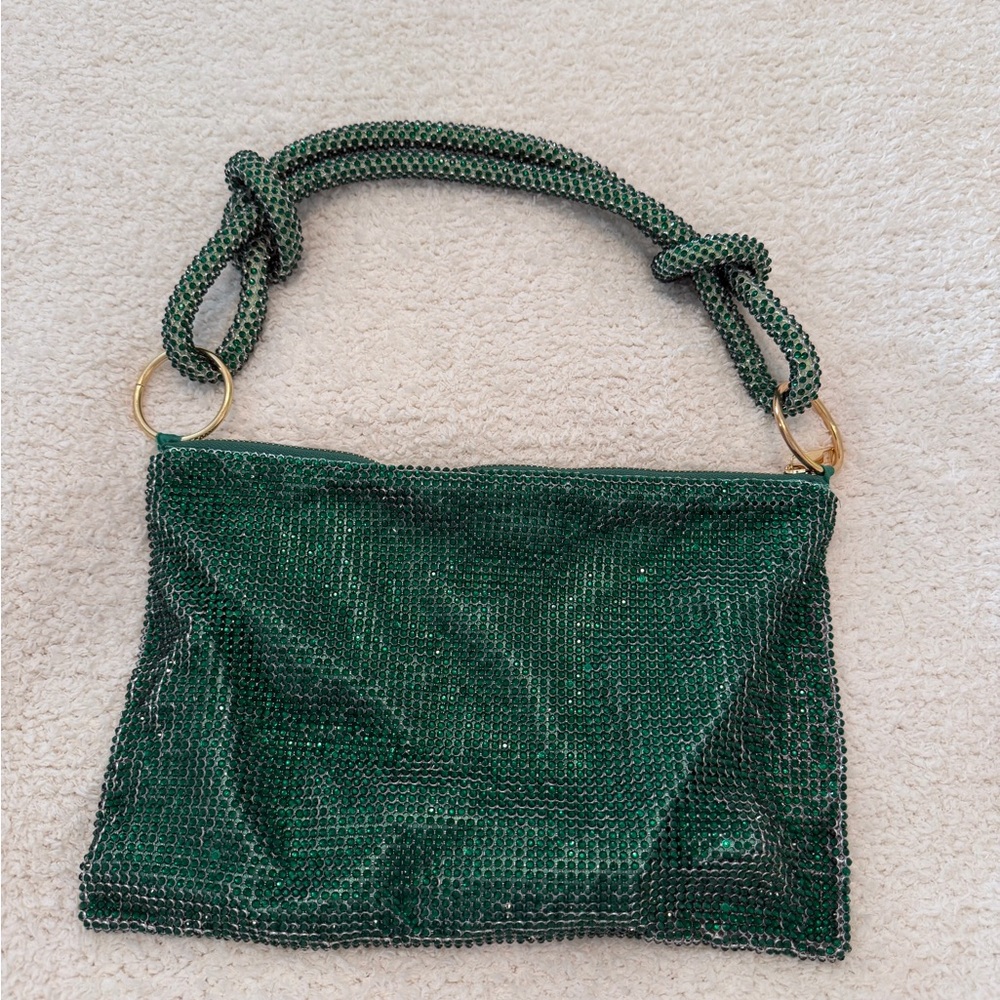 Green Rhinestone Shoulder Bag Y2K Evening Bag Emerald Crystal Clutch